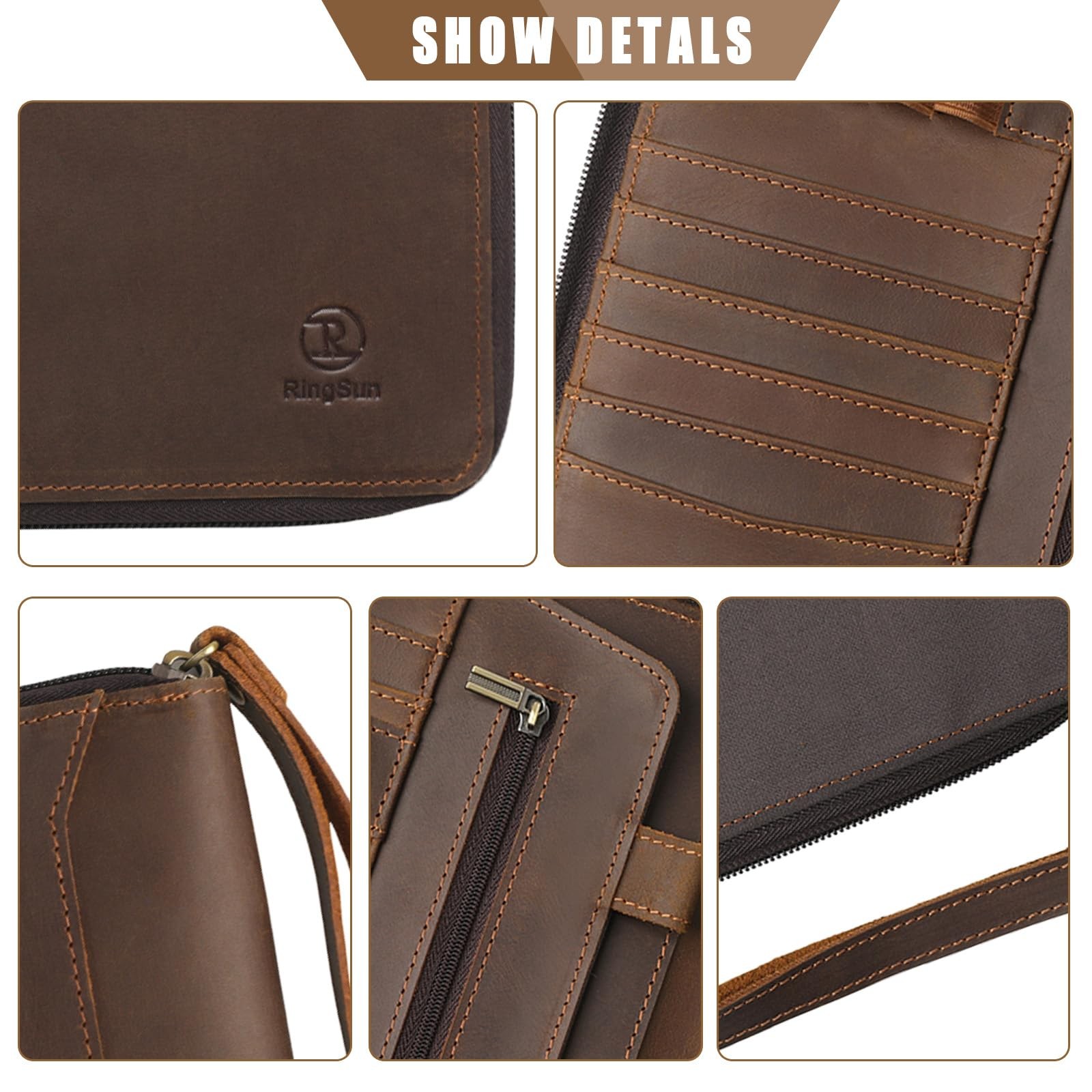 Genuine Leather Portfolio with Zipper, Padfolio Portfolio Organizer Folder fo…