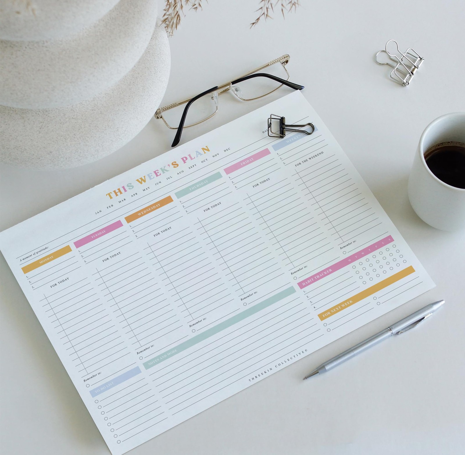 Weekly Planner – Premium 52-sheet Tear-off Notepad, 8.5 X 11 Inches, Clean