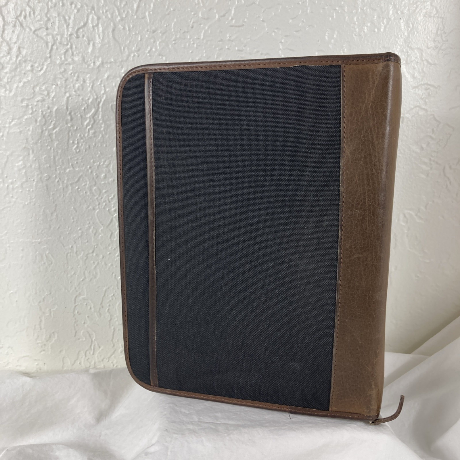 Franklin Quest 7-Ring Binder Black Canvas Brown Leather Trim Zipper Planner VTG