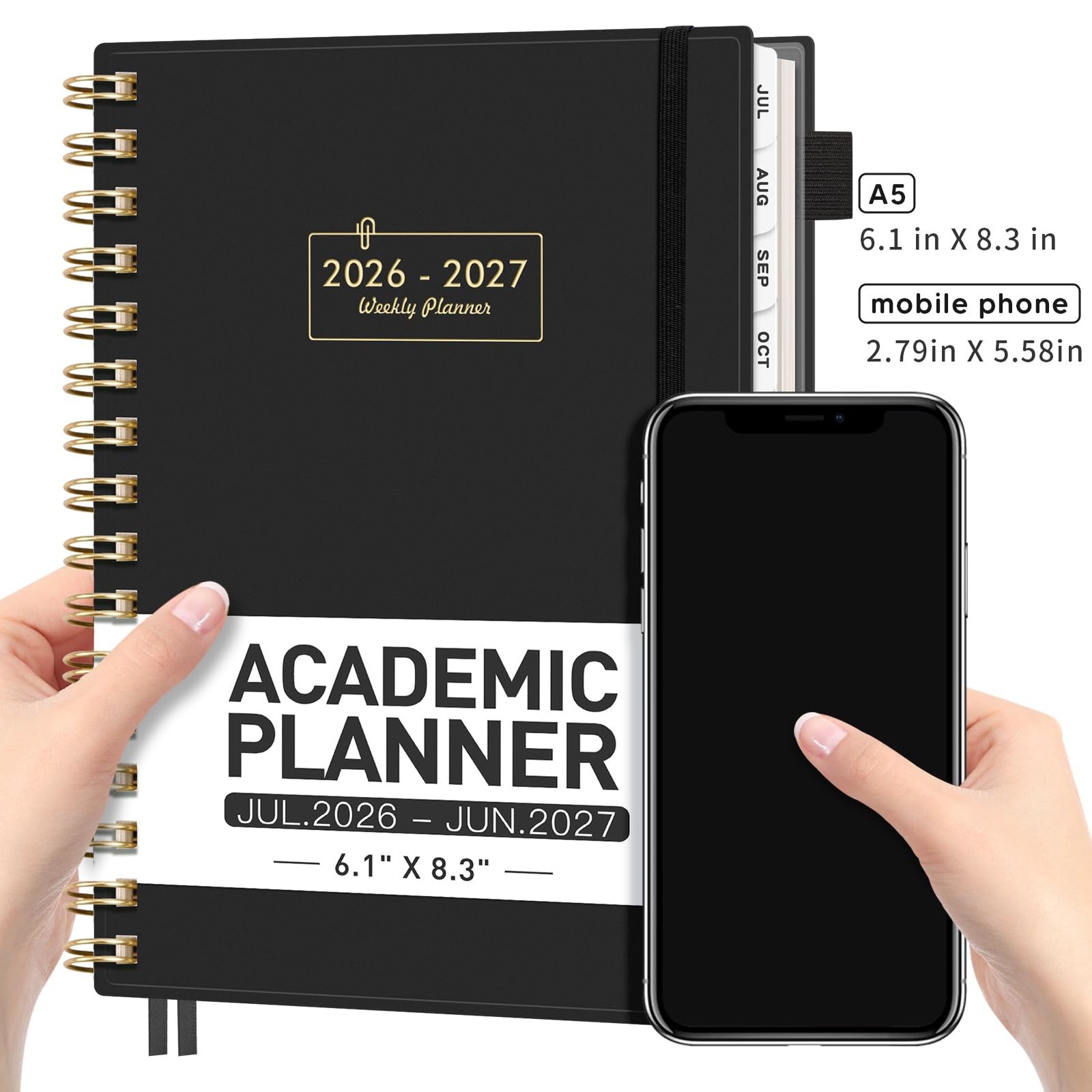 AHGXG Academic Planner 2026-2027, July 2026 – June 2027, 5.7″ x 8.3″, Black