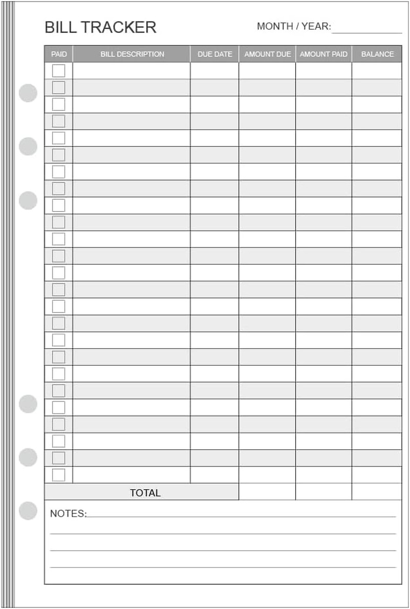 Bill Payment Tracker Refills – 100 Sheets/200 Pages, Bill Pay Checklist Refills