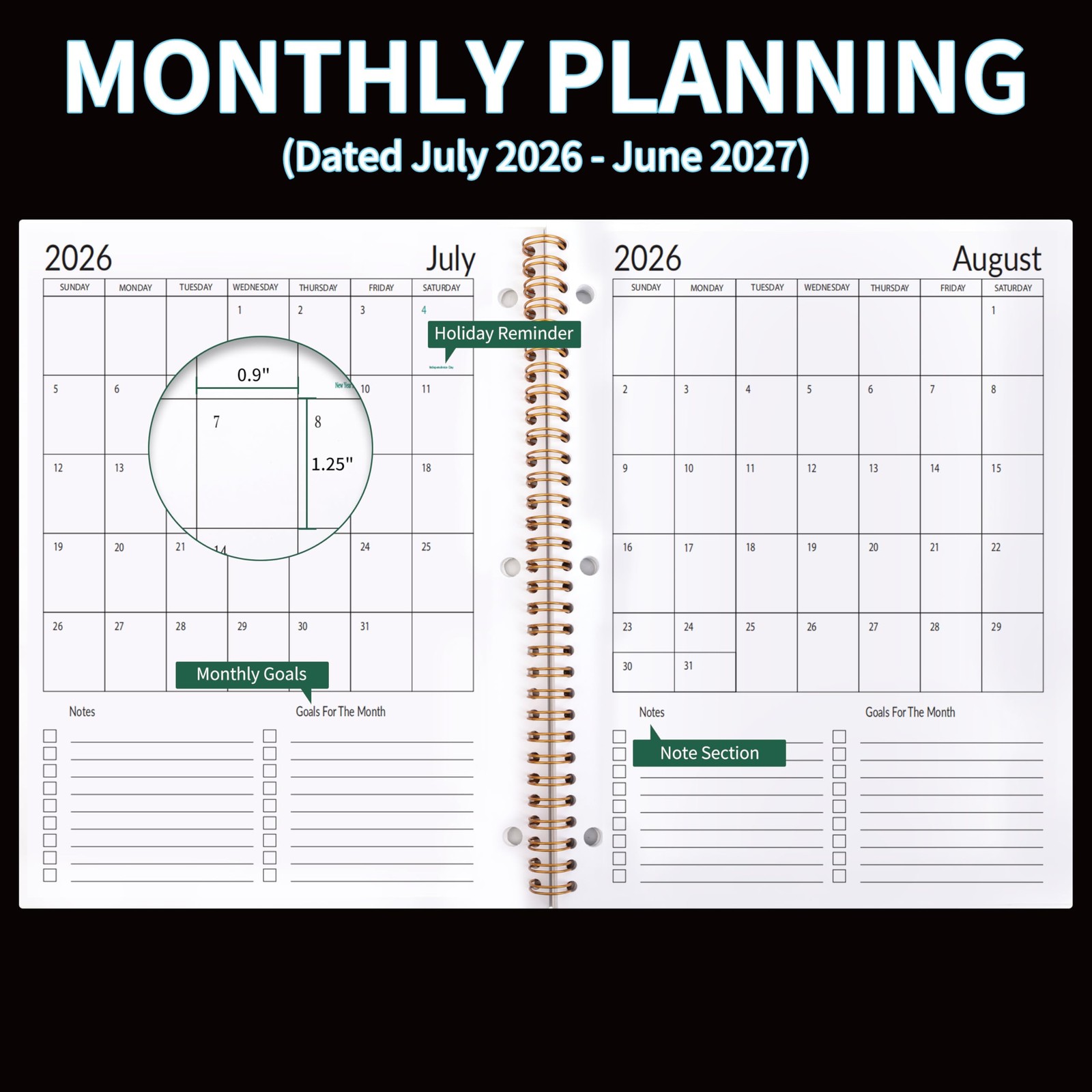 Student Planner 2026-2027 – Monthly and Weekly School 8.2″ x 10.7″, black
