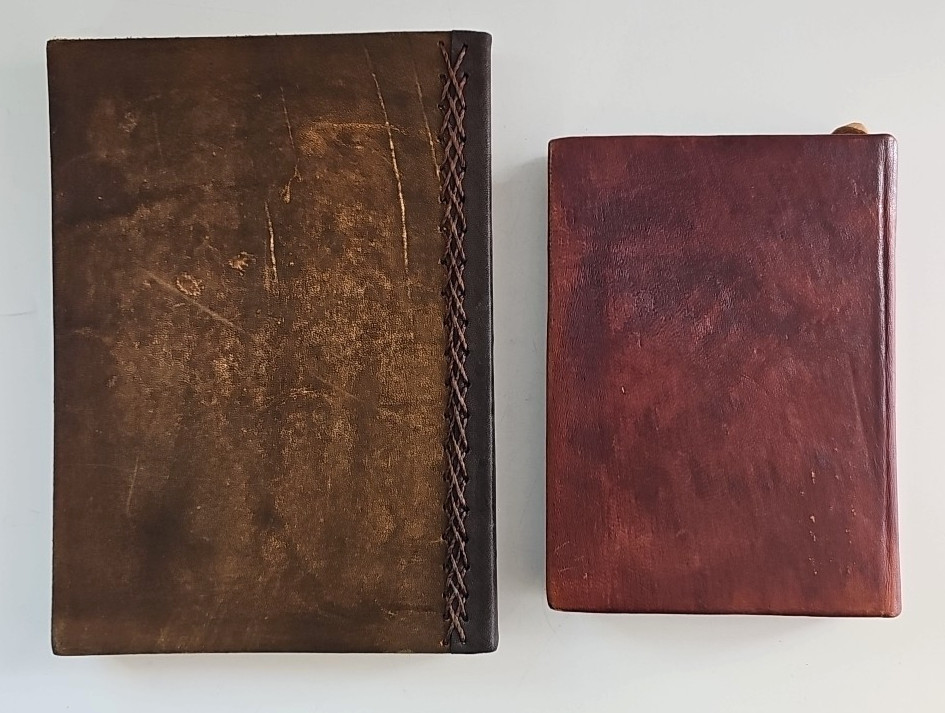 Lot of 2 Tooled Handmade Leather Blank Journals Brown Unlined (Almost Unused)