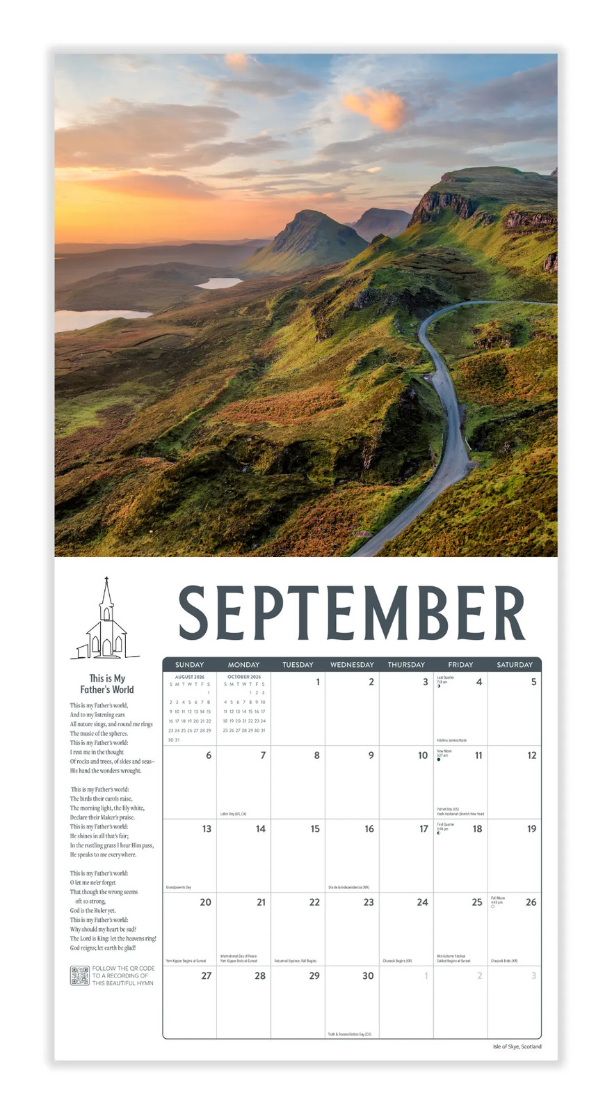 Hymns Calendar 2026 | 12″ x 24″ 12 Month Calendar | Marble City Press
