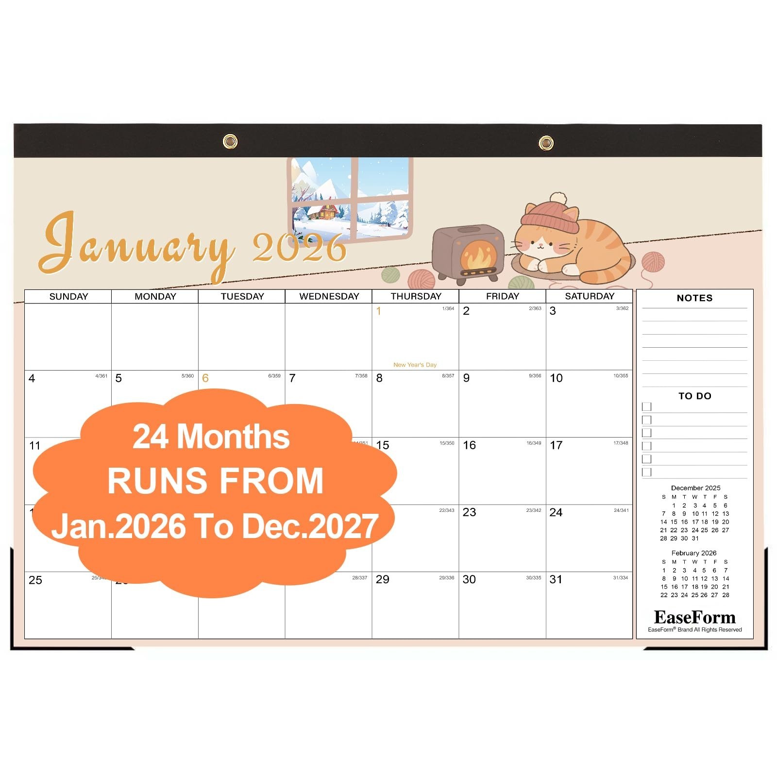 24 Month Desk Calendar 2026-2027, 17″ x 12″, Jan.2026-Dec.2027 | Thick Bleed-…