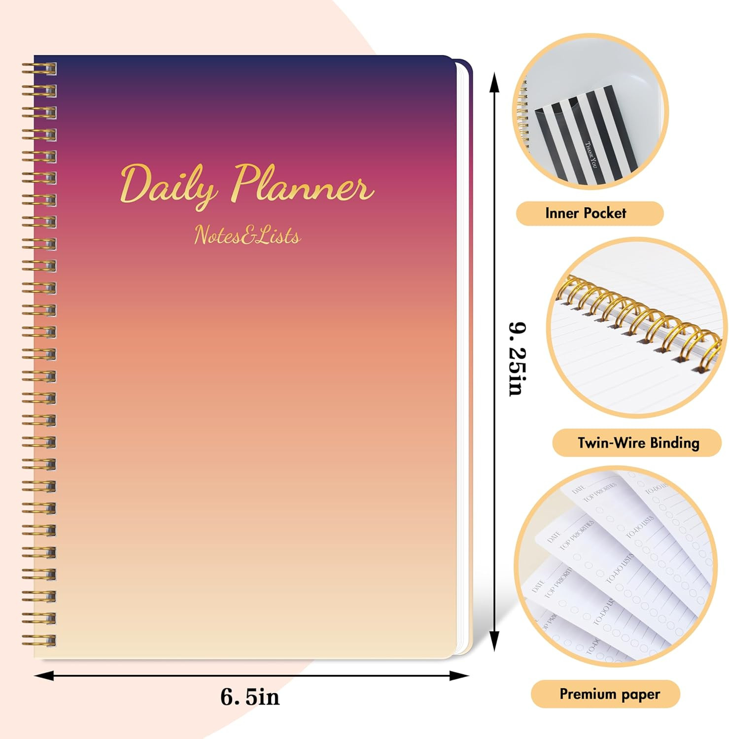 Cute Daily Planner Undated & To Do List Notebook for Work: With Hourly Schedule,