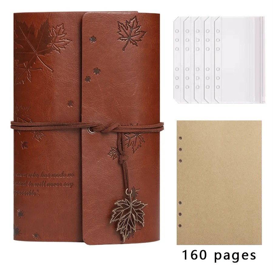 Vintage Spiral Ring Journal Leather Cover Kraft Paper Travel Diary Gift