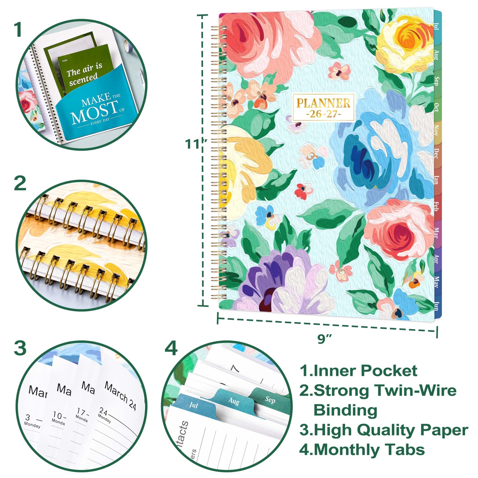2026-2027 Planner – From JUL 2026 to JUN 2027, 9″ x 11″, Weekly and Monthly C…
