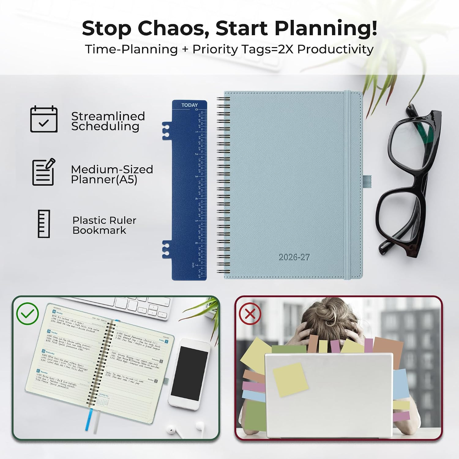 Planner 2026-2027 Daily Weekly and Monthly,8.5″X6.5″,18 Months Spiral Bound Cale