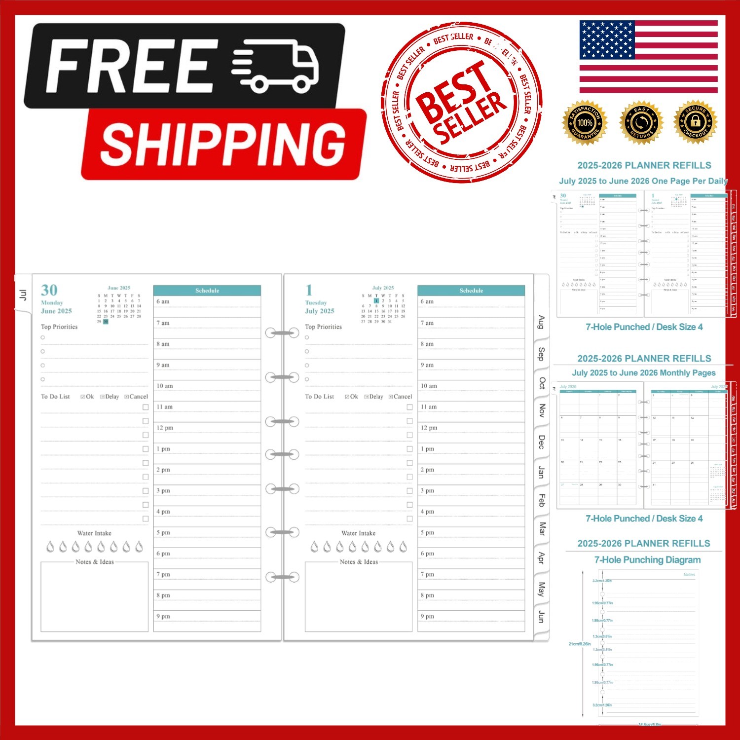 Comprehensive 2025-2026 Planner Refill – Efficient Daily Planning for A5 Binders