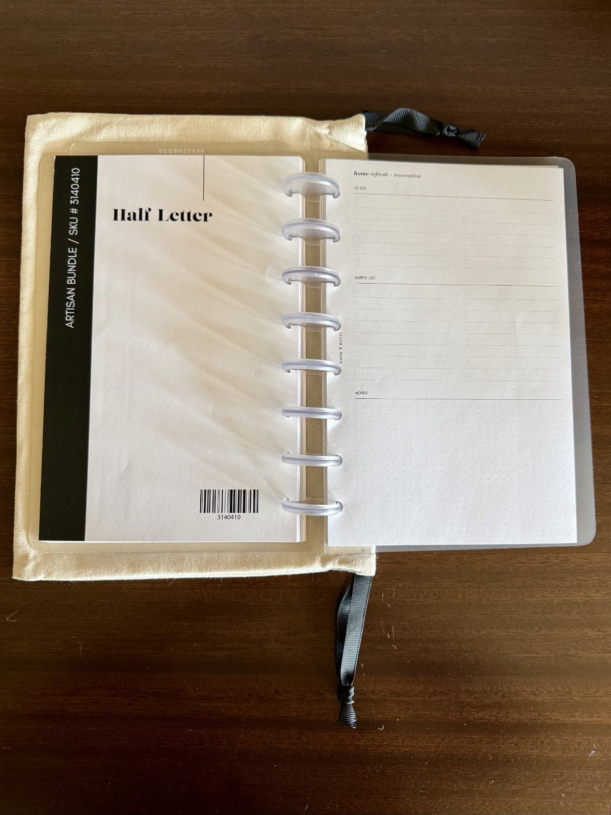 Cloth & Paper Half Letter Size Planner, 8 Disc