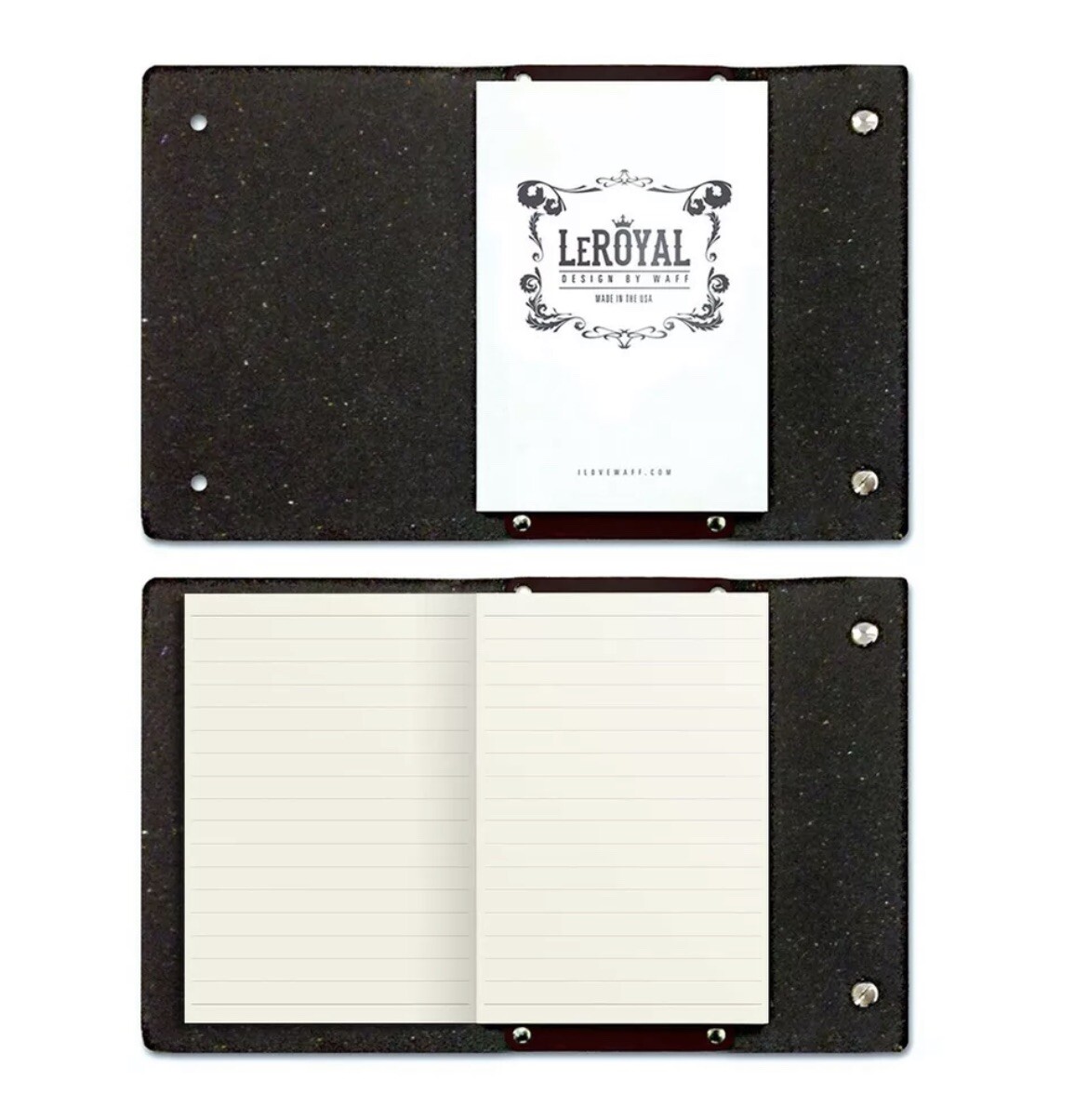NEW WAFF Le Royal Leather Cover Notebook Journal Lined Paper 5.75″ x 8″ Black