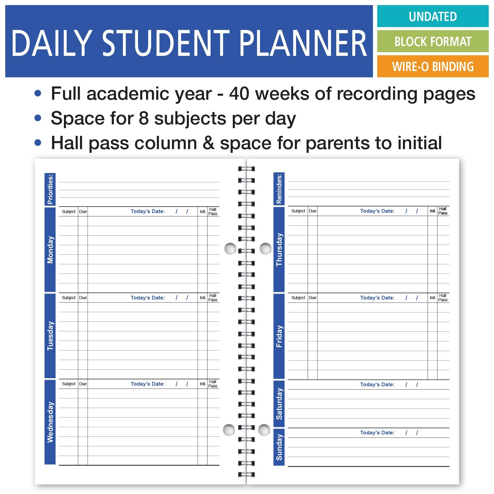 Elan Publishing Company Student Planner Weekly 5.5 inches X 8.5 inches, Blue