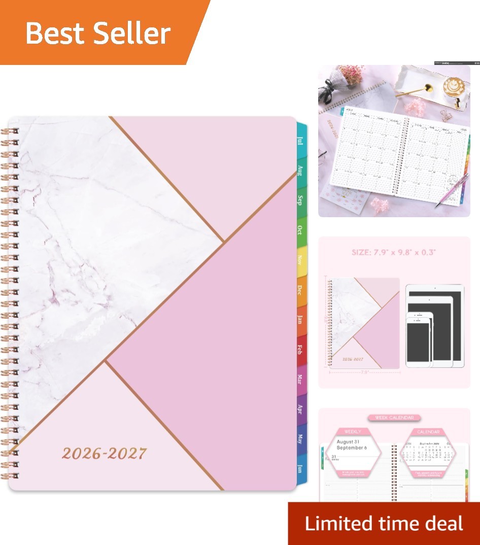 Stylish 8″ x 10″ Academic Planner 2026-2027 with Colourful Tabs & Weekly Layout
