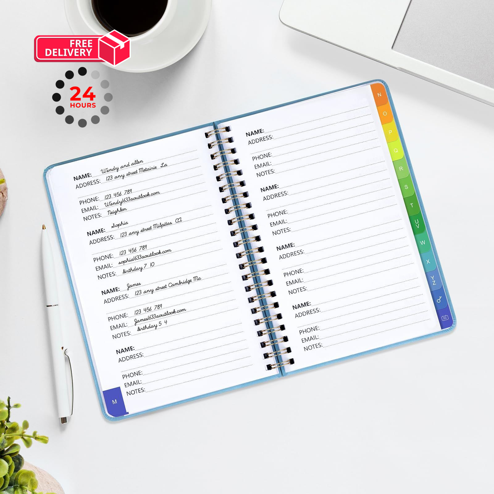 Address Book with Alphabetical Tabs-Address and Medium(5.7″ x 7.7″), Blued1