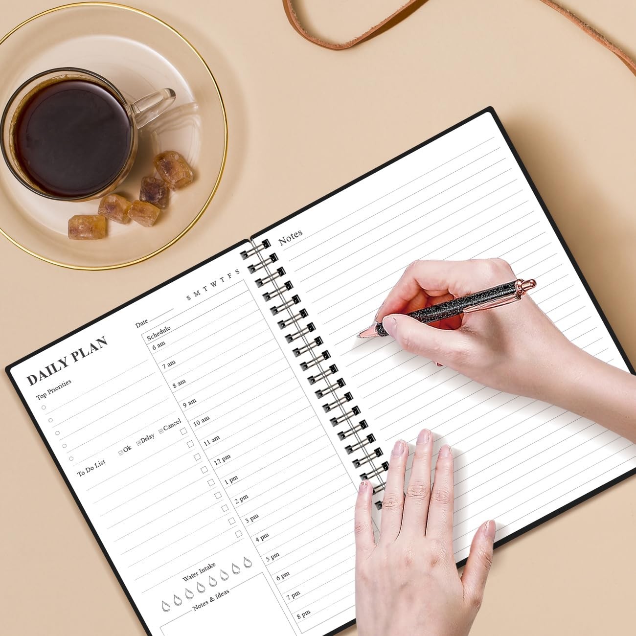 Daily Planner Undated – A5 To Do List Notebook Hourly 5.8″ x 8.5″, Black