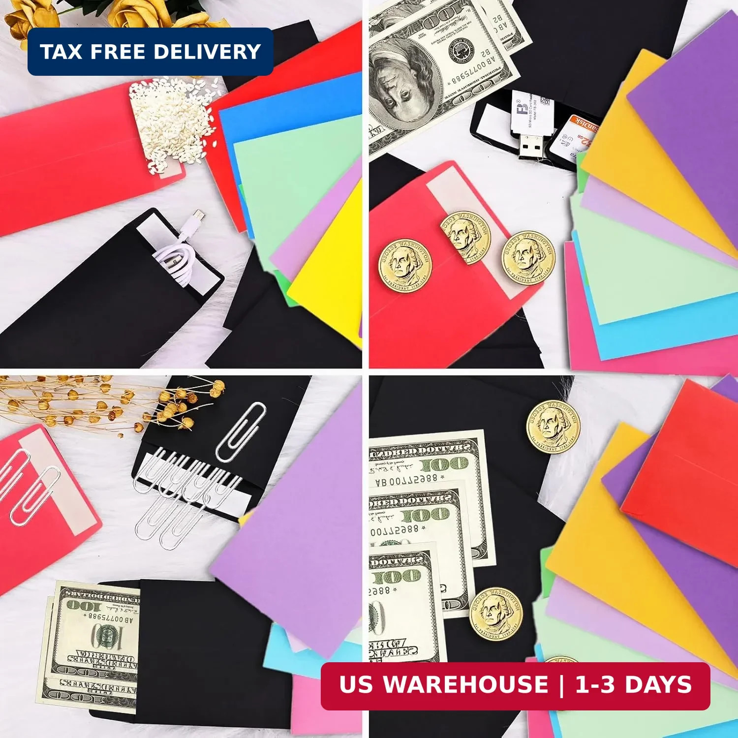 Cash Envelopes 100 Pack – 3.5×6.5 Inch, Red, Coin, Seed, Colorful Cash Envelopes