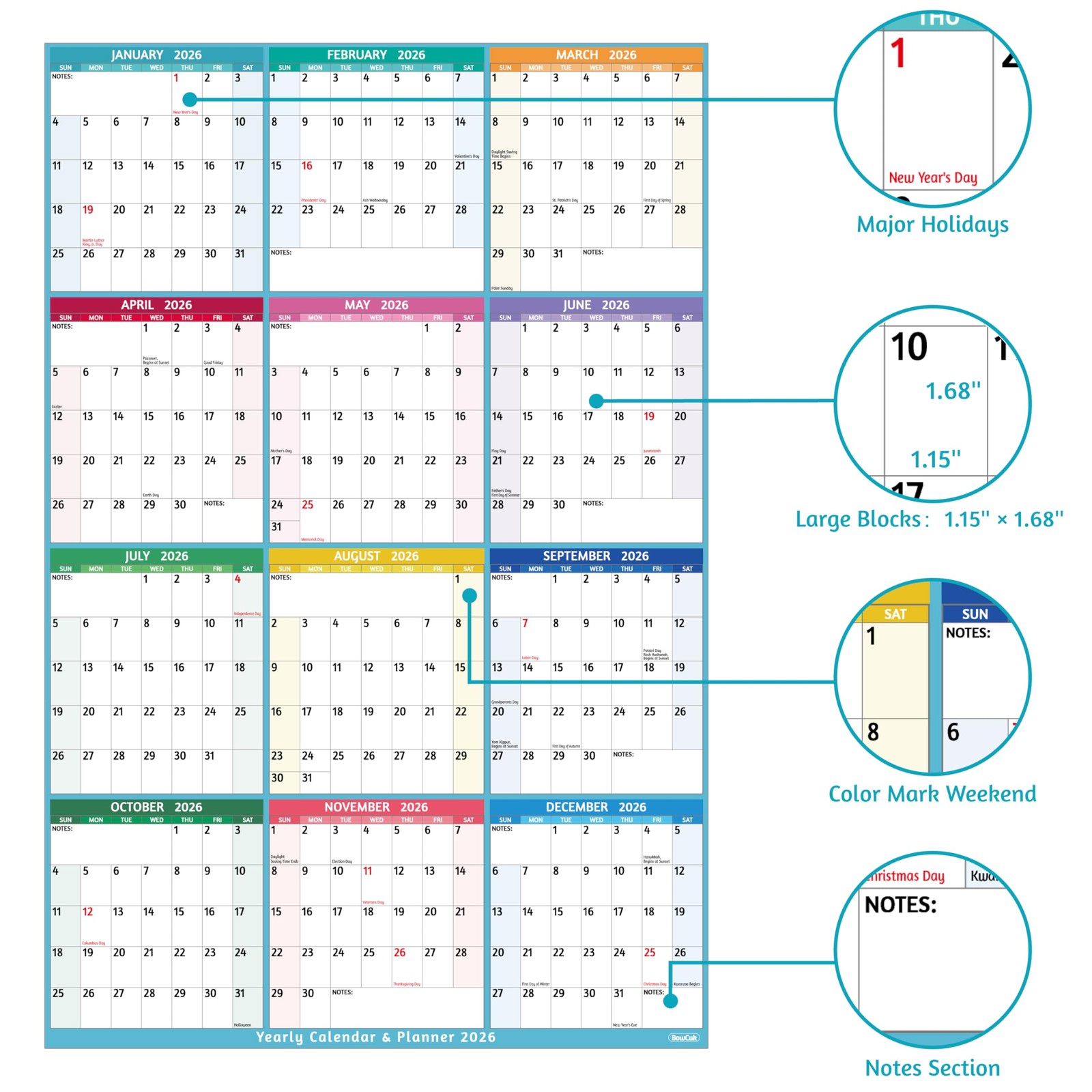 2026 Yearly Wall Calendar – Large 2026 Vetical, Jan 2026 -…