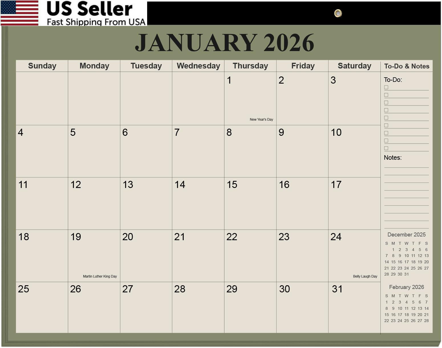 Desk Calendar 2026-2027 -18 Months from July 2026 11″ x 14″, Beige