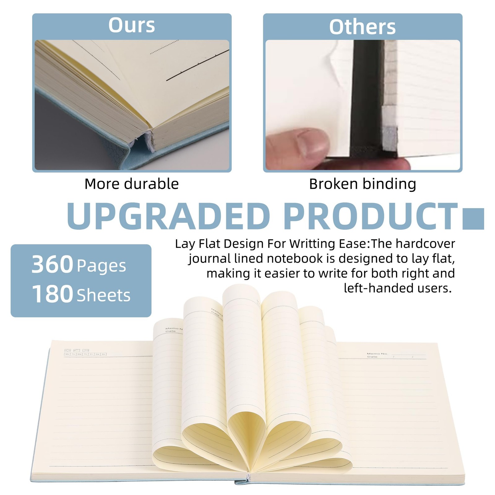 Journal Notebook Litchi Striped Soft Leather Lined 5.7″ x 8.3″ 360 Pages Hard…