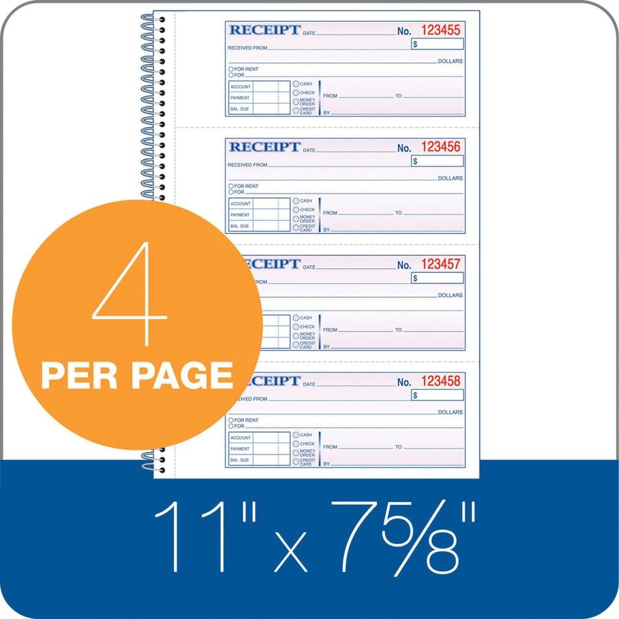Adams SC1182PK Money Receipt Book,Spiral,2-Part,7-5/8-Inch…