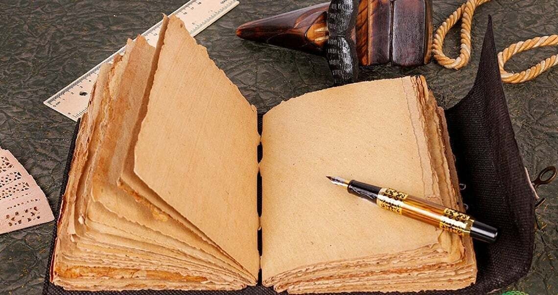 6 x 8 Leather Journal Notebook Pack 2 Black Triple Moon Deckle & blank Paper