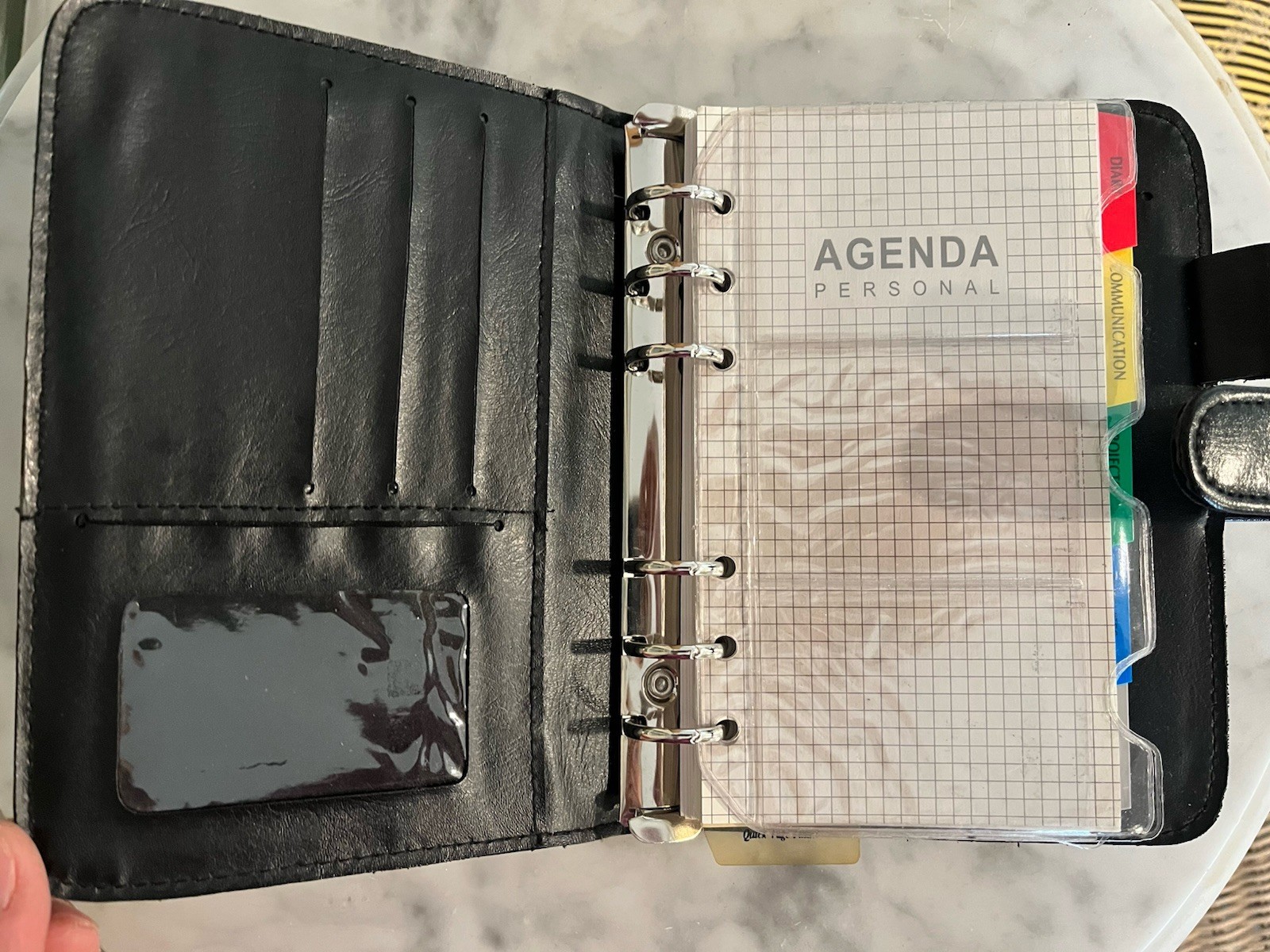 Vintage Day Planner Binder Black Faux Leather Six Rings Organizer 5×7 Desk 90’s
