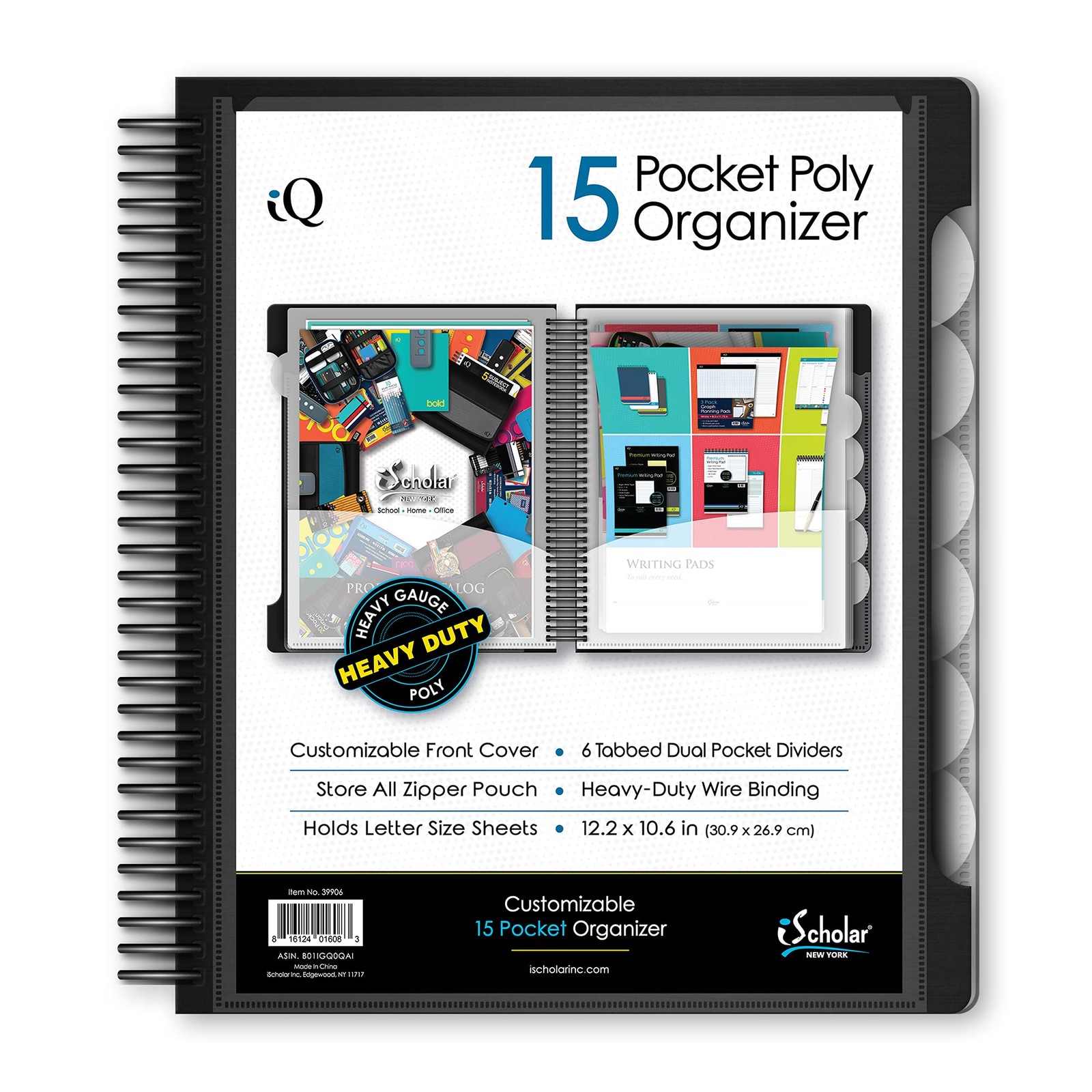 15 Pocket Organizer with Tabbed Dividers 12.2×11 Inch Assorted Colors