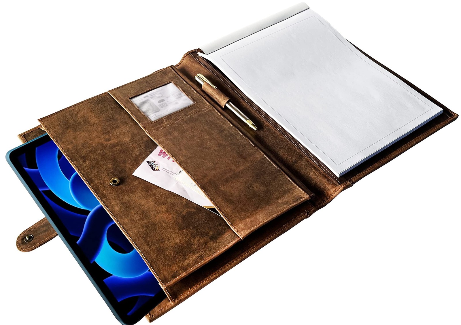Leather Portfolio Padfolio for Men & Women – Resume File Folder, Stylish Docu…