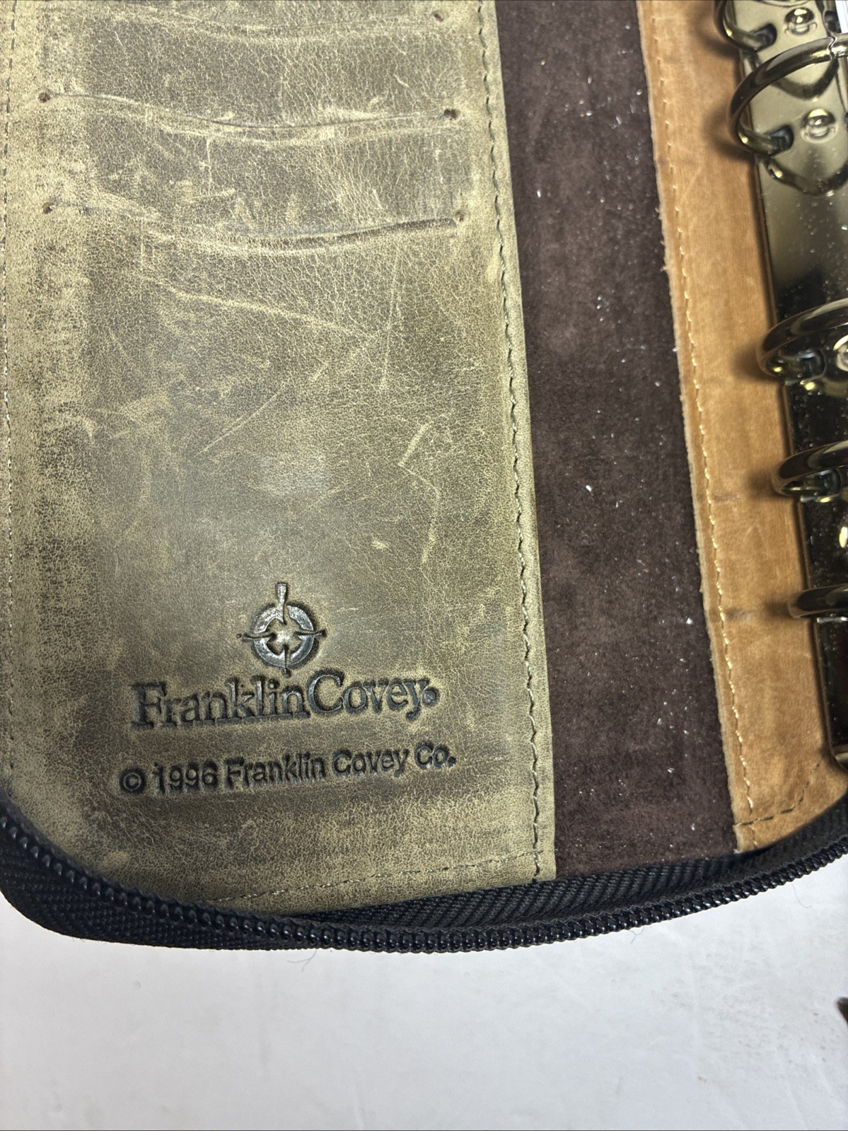 Vintage 1996 Franklin Covey 6 Ring Zip Around Full-Grain Leather Made In Korea