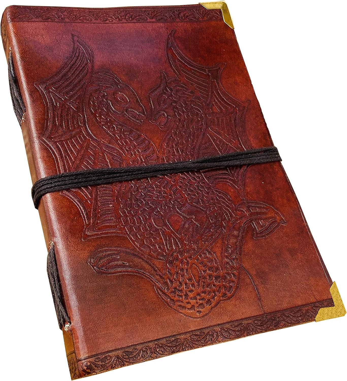 DOUBLE DRAGON Blank Page BOOK Handcrafted Leather Writing Unlined 5 X 7 JOURNAL