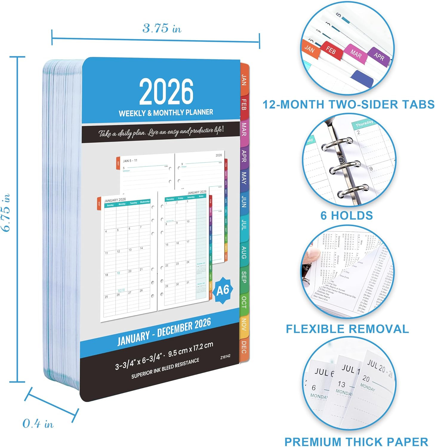 2026 Planner Refills – A6 Weekly and Monthly Planner Inserts, 4″ X 6.73″, Jan. 2