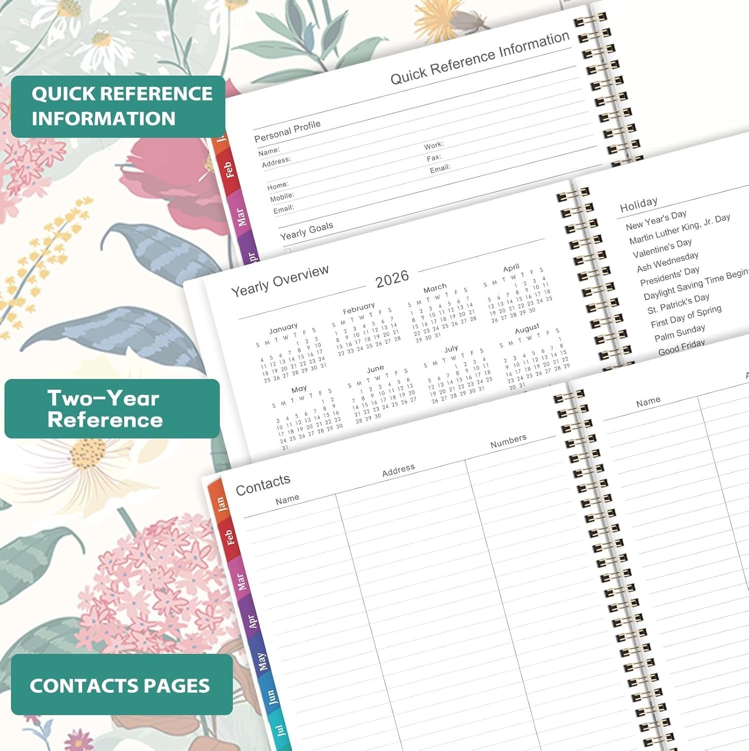 2026 Weekly & Monthly Planner 9×11 Jan–Dec Twin Wire Binding with Tabs