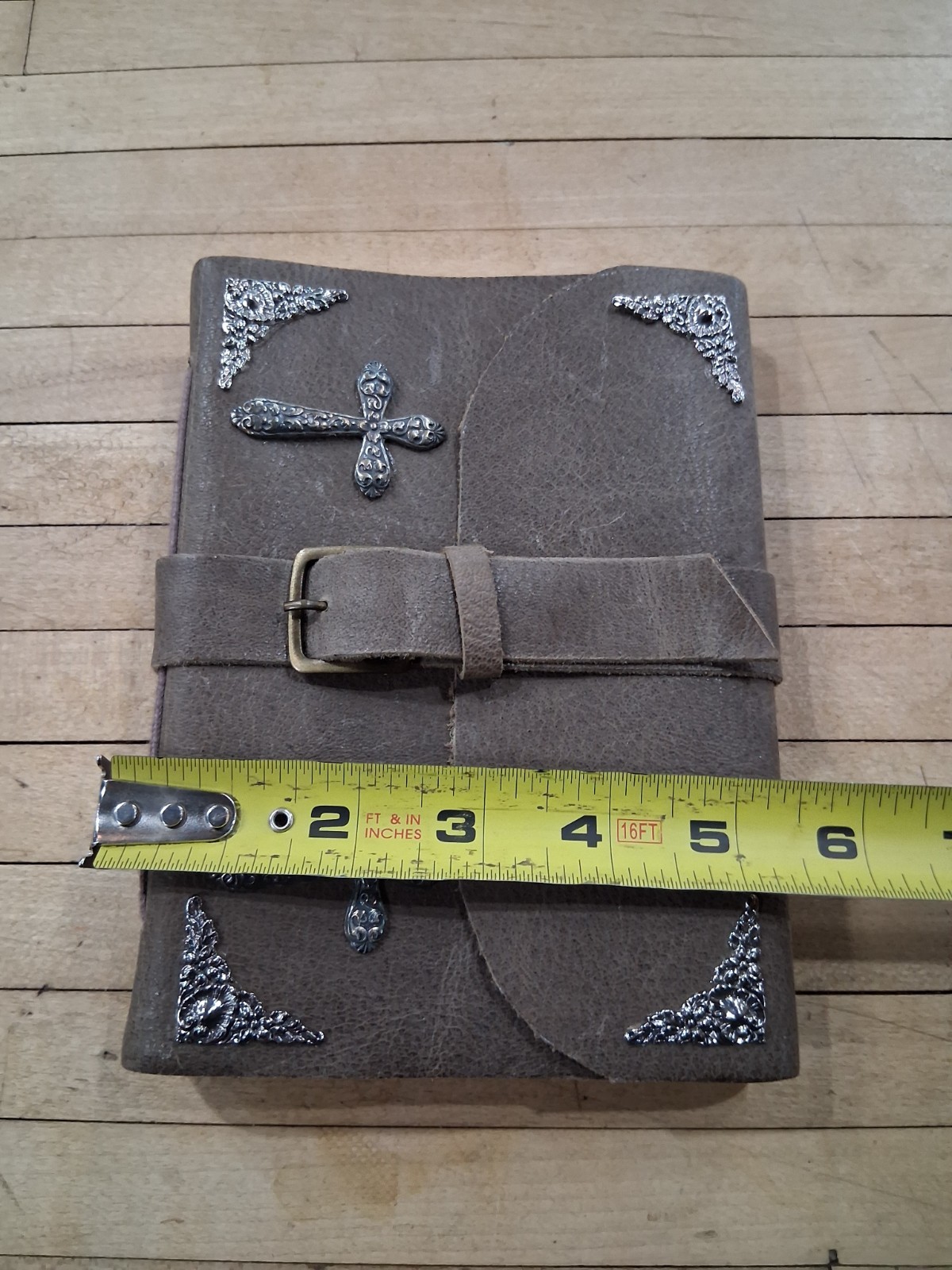 Leather Journal Silver Cross Embossed Strap Closure