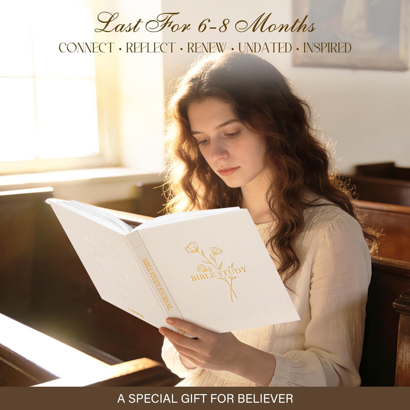 Lanpn Bible Study Journals for Women with Tabs & Highlighters, Church Beige