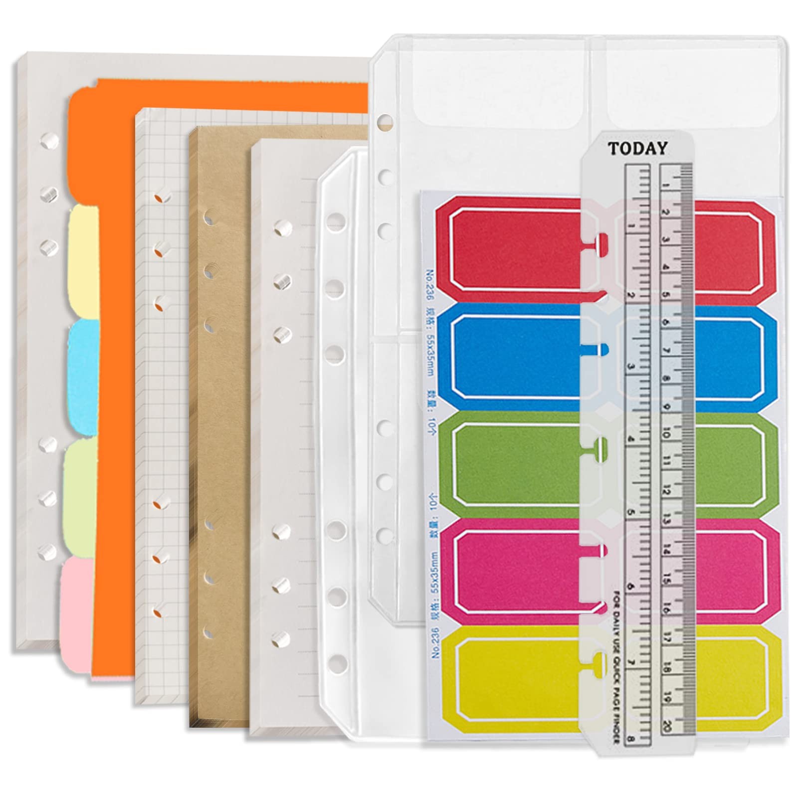 DY.2ten A5 6-Hole Binder Notebook Refills Set -(Gridded Paper A5, Clear