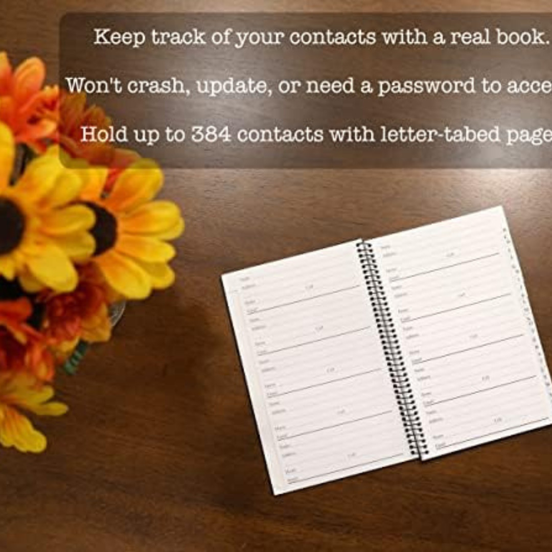 Address and Telephone Book, Black, 8 x 5 inches for Organizing Names, Addresses,