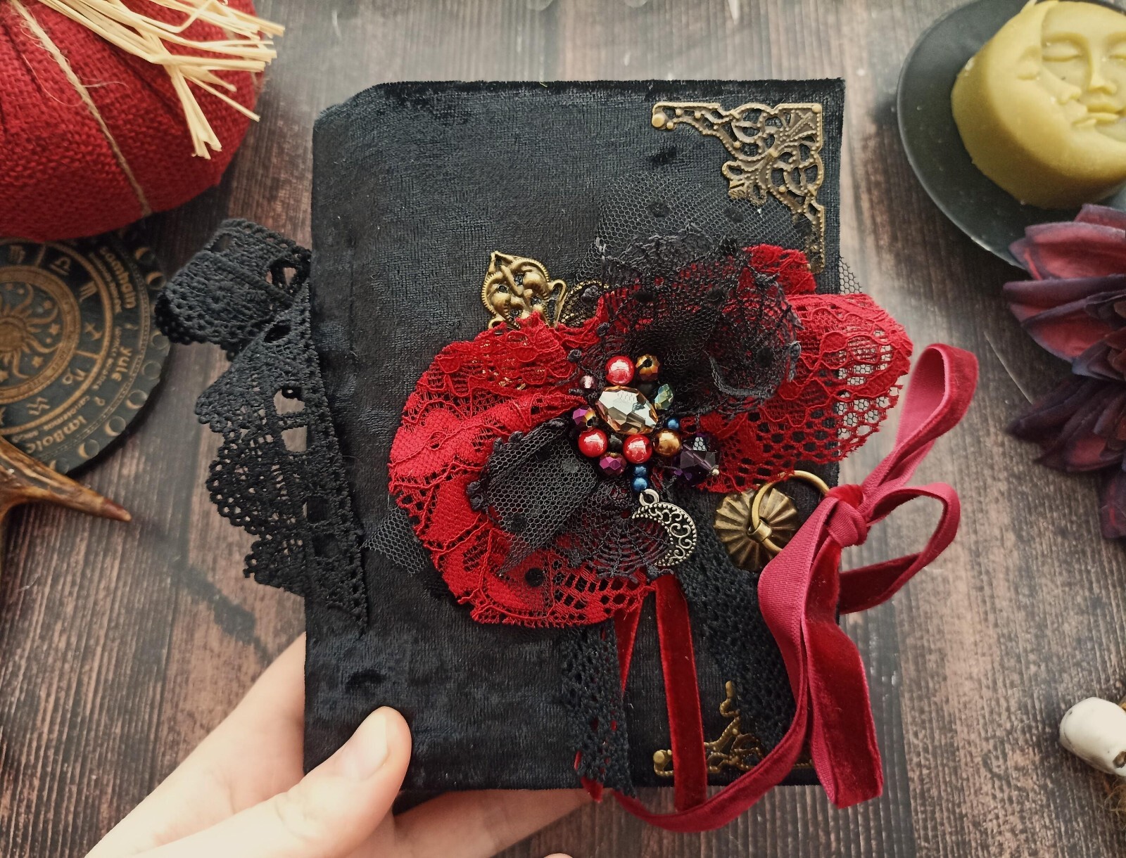 Dark gothic witch junk journal handmade blank Vampire notebook 6×5 in 200 pgs
