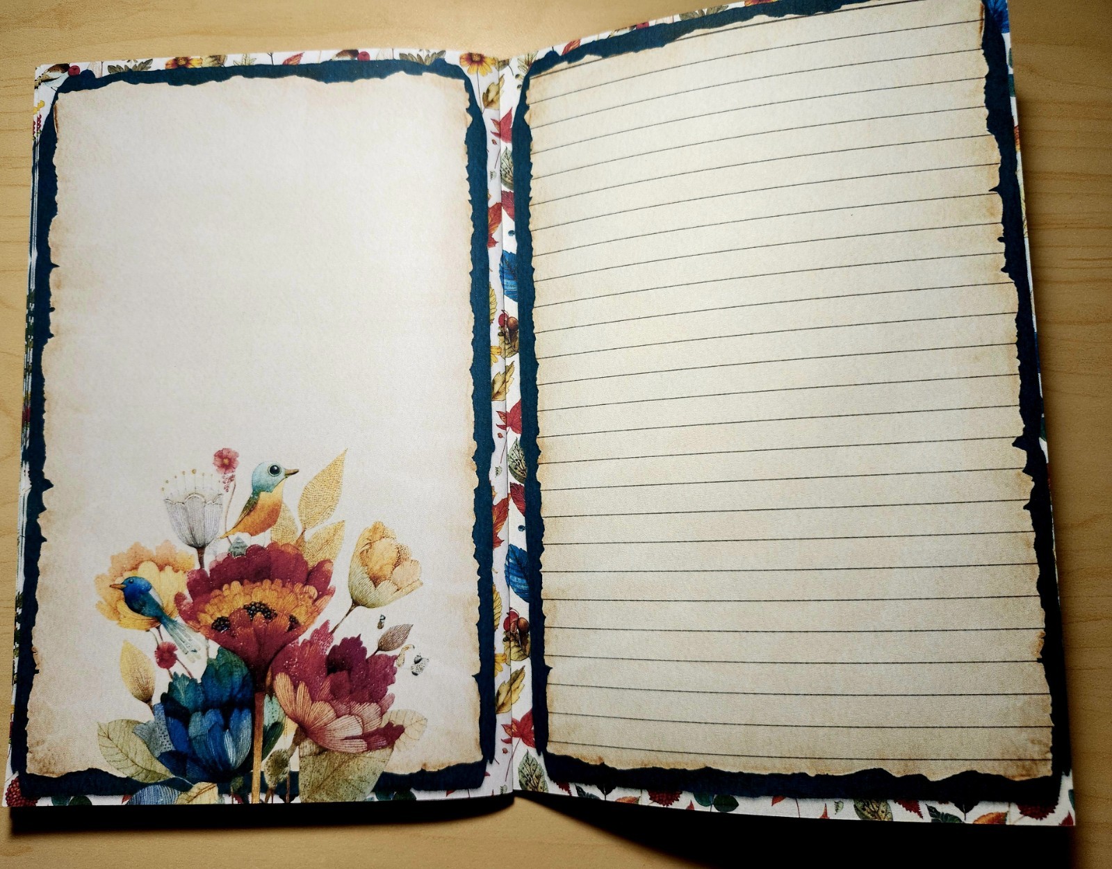 Junk Journal Booklet “FOLKLORE” Handmade Botanical Wildflowers Lg 8.5″x5.5″ 40pg