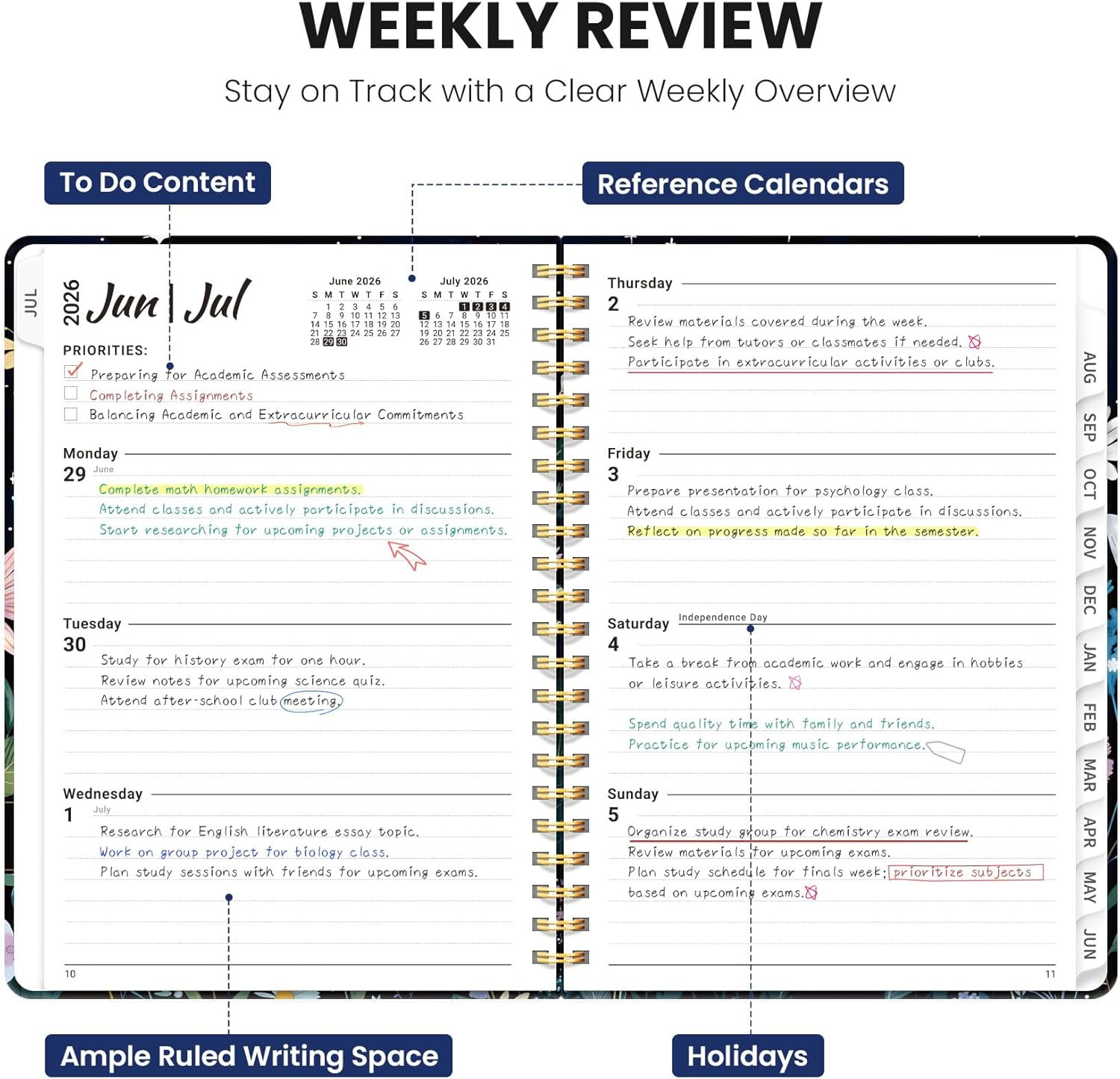 Planner 2026-2027, Hardcover Monthly and Weekly Academic Planner July 2026 – Jun