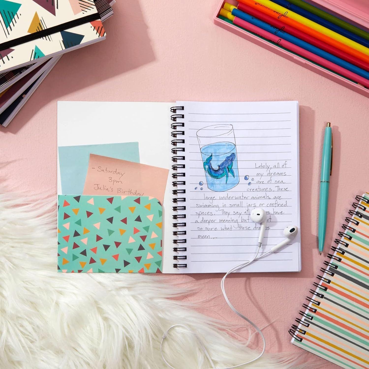 6 Pack 5X7 Spiral Notebooks with Pocket – Small Lined Journals with Elastic Clos