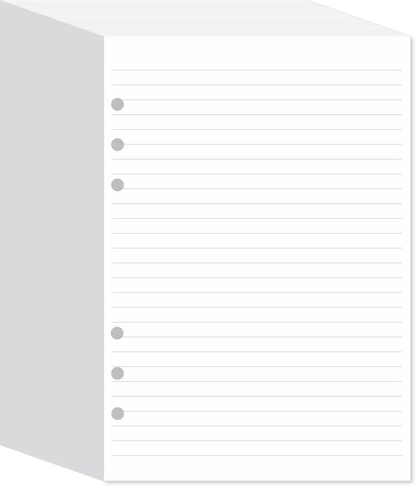 A5 Lined 6Hole Punched Loose Leaf Refill Paper 500 Sheets White 100gsm