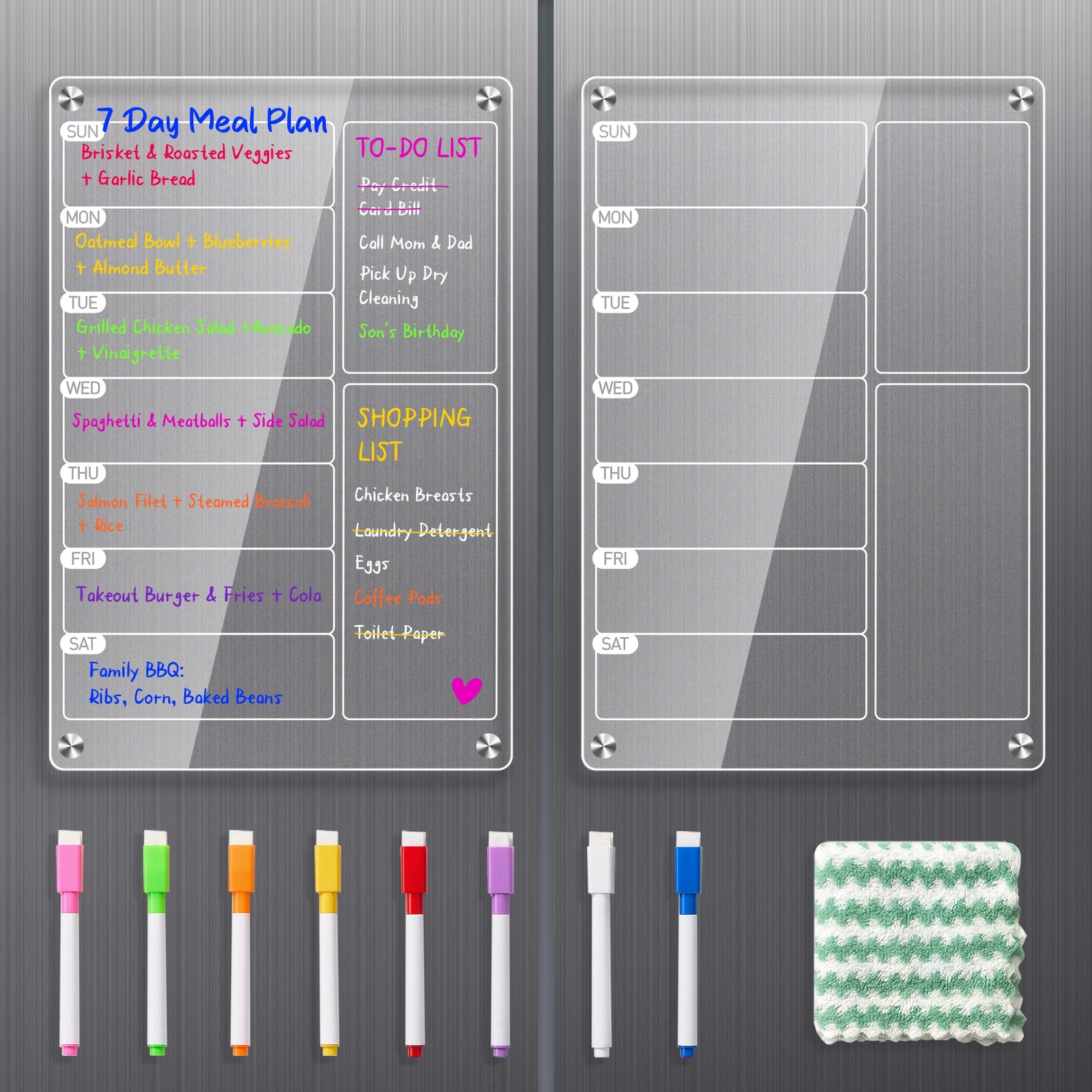 2 Pack Clear Acrylic Magnetic Meal Planner for 12″ x 8″,