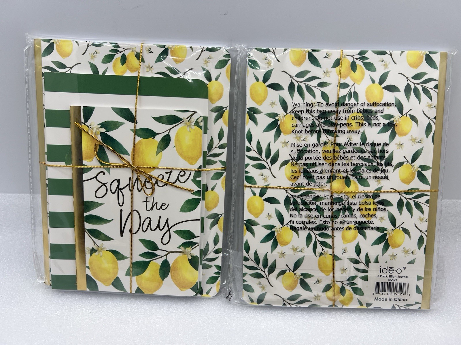 Squeeze The Day Lemon Pattern 3Pc Stitched Lined Graph Notebook Journal (2-pack)
