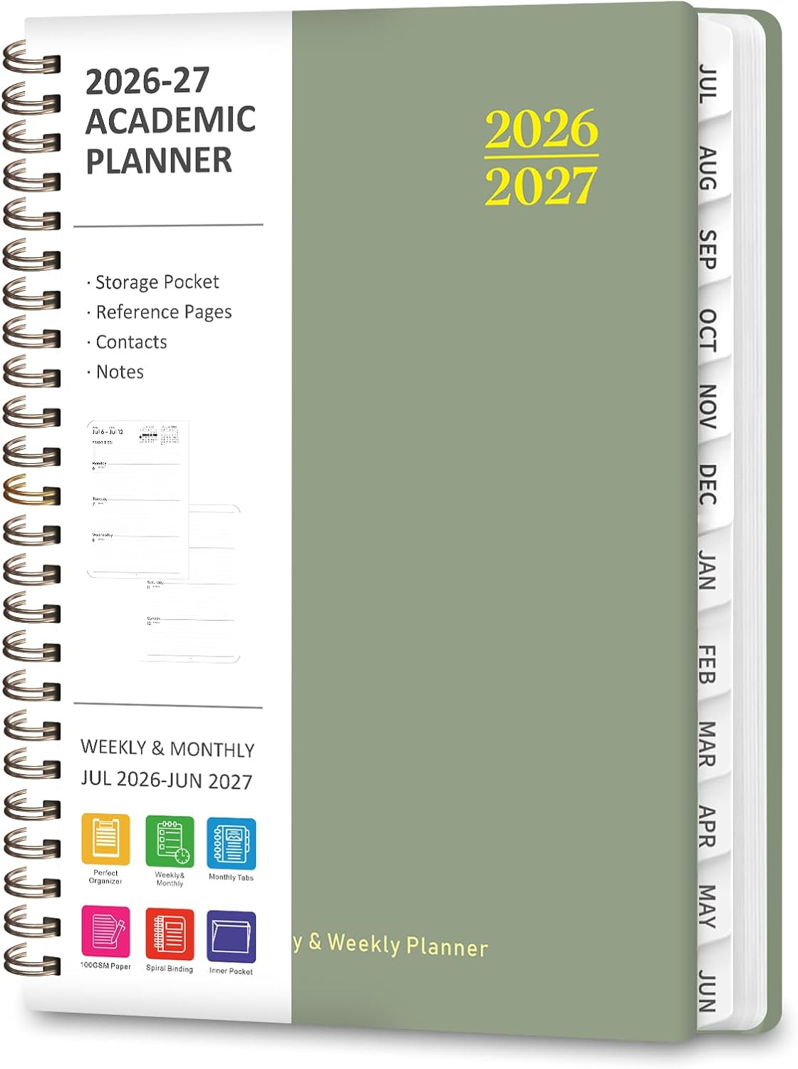 Planner 2026-2027, Academic Weekly and Monthly Calendar Planner, July 2026 – Jun