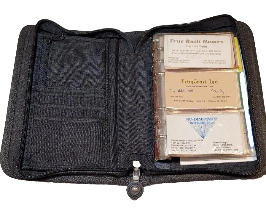 Vtg Y2K 2000 Day Planner Zip Denim Faux Suede Business Card Address Calander
