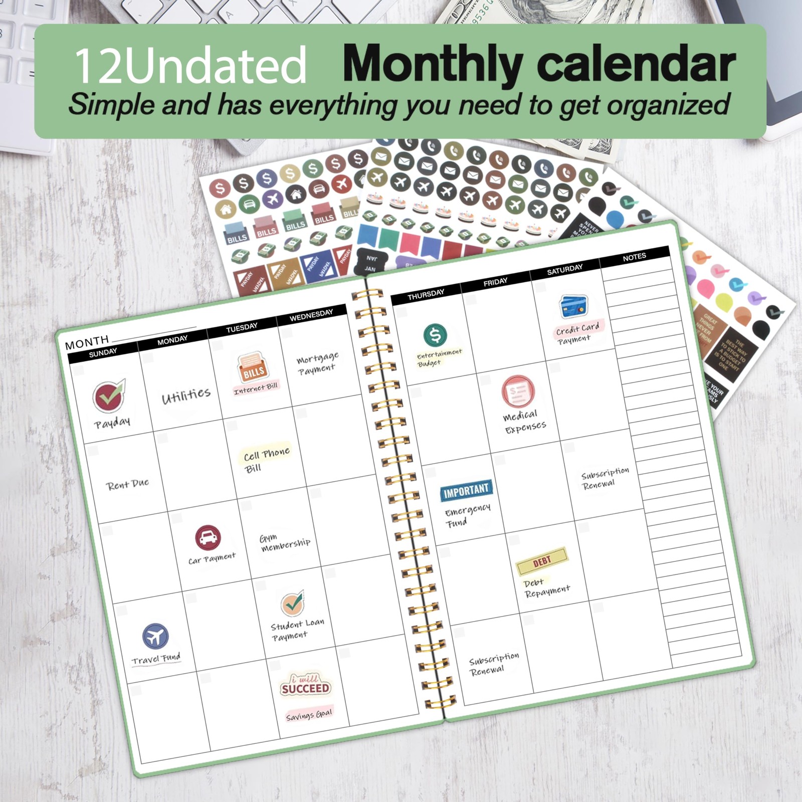 Budget Planner – Monthly Book Undated with 5.5 x 8.5 inches, Green
