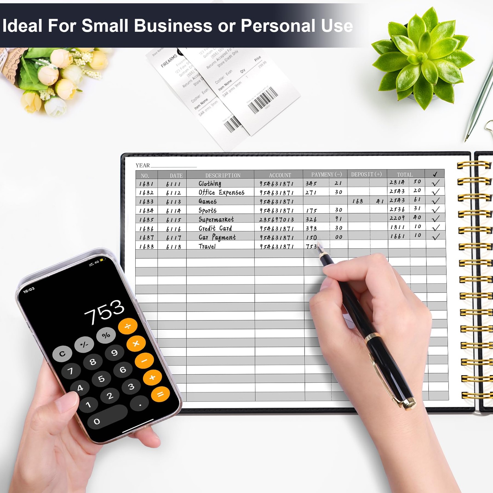 HAUTOCO Hardcover Accounting Ledger Book for Small Business Bookkeeping Black