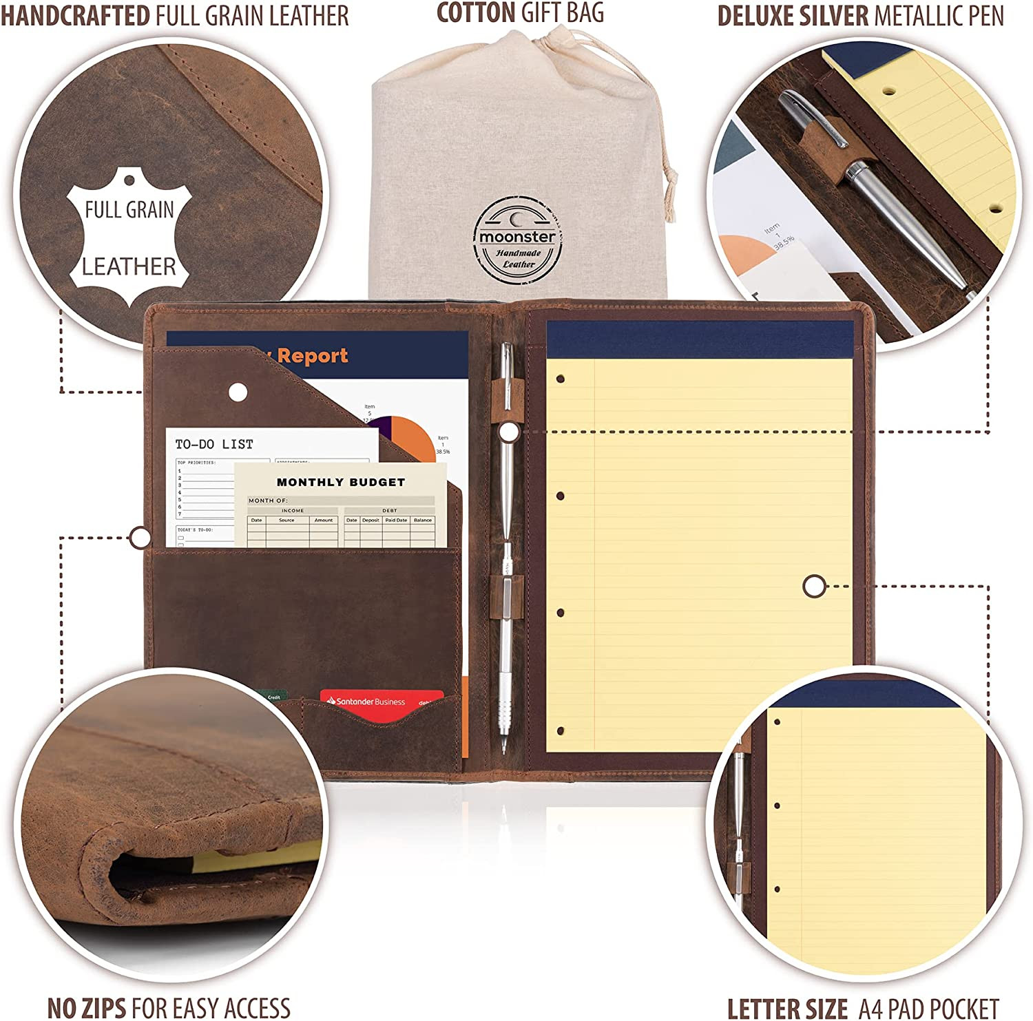 Leather Portfolio Professional Organizer Padfolio – Resume Folder with Luxury Pe