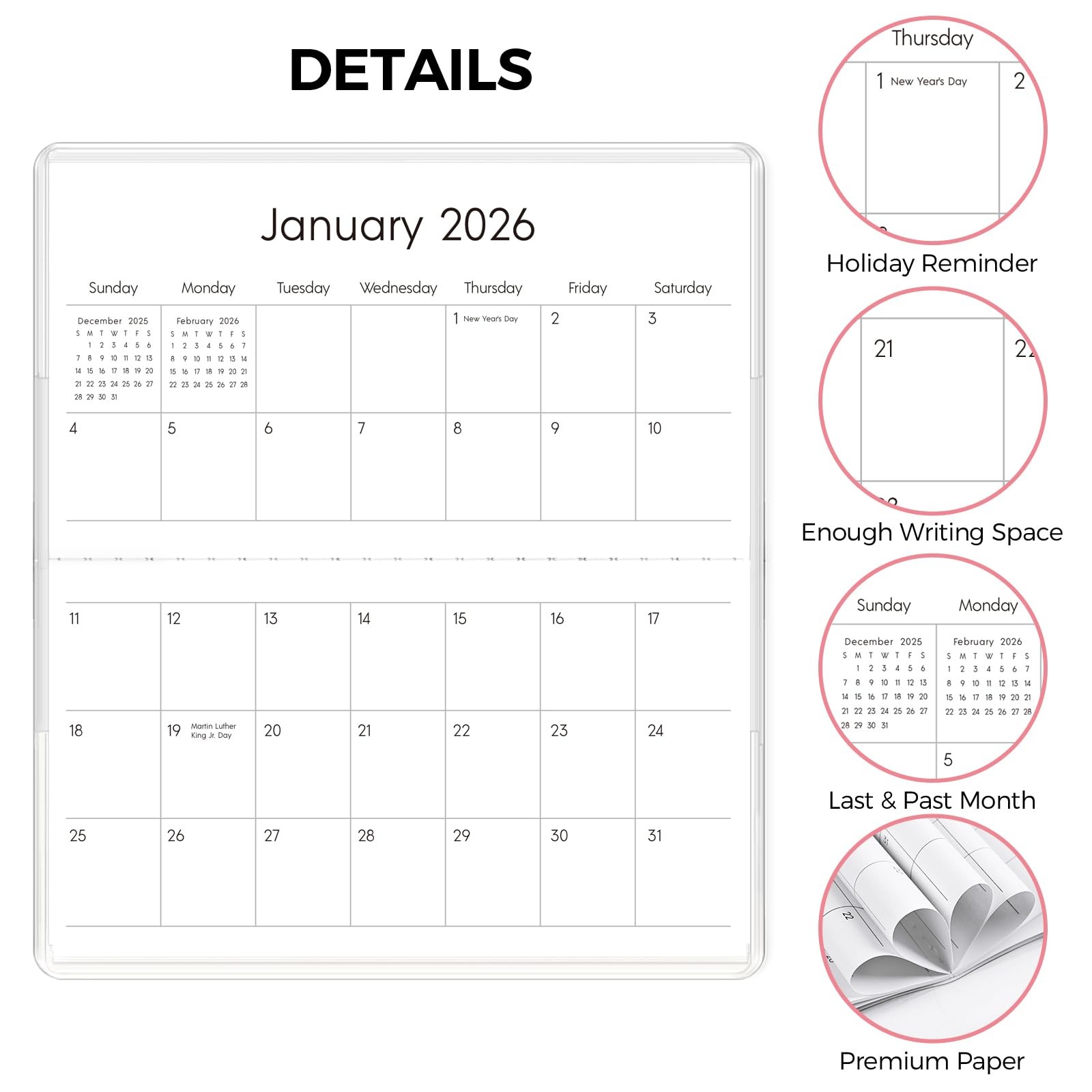 2026 2027 Mini Calendar, Purse Organizer, Waterproof Cover, Multicolor